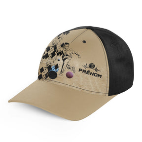 Casquette boule bretonne sable joueur silhouette boules colorées prénom côté broderie unisexe personnalisée