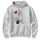 Sweat à capuche complicité homme chien gris chiné avec dessin patte main jointes prénoms