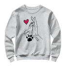 Sweat-shirt complicité homme chien gris chiné avec dessin patte et main jointes coeur rouge