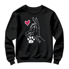 Sweat-shirt complicité homme chien noir avec design main patte coeur et prénoms manuscrits