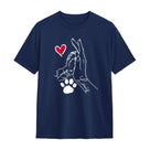 T-shirt complicité homme chien bleu marine avec dessin patte main coeur et personnalisation prénoms