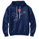Sweat à capuche chien cœur minimaliste bleu marine avec dessin tête chien et cœur rouge
