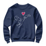 Sweat-shirt chien cœur minimaliste bleu marine avec dessin ligne continue et personnalisation prénoms