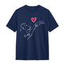 T-shirt chien cœur minimaliste bleu marine avec design tête chien et personnalisation prénoms