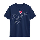 T-shirt chien cœur minimaliste bleu marine avec design tête chien et personnalisation prénoms