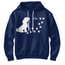 Sweat à capuche chien silhouette bleu marine avec dessin chien assis et empreintes blanches