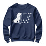 Sweat-shirt chien silhouette bleu marine avec dessin chien assis et traînée empreintes personnalisable