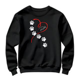 Sweat-shirt chien empreintes noir avec design pattes montant vers cœur et personnalisation prénom