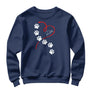 Sweat-shirt chien empreintes bleu marine avec design pattes blanches et cœur rouge stylisé