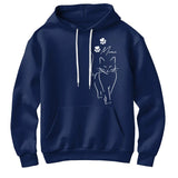 Sweat à capuche chat minimaliste bleu marine avec silhouette féline ligne continue et prénom Mimi
