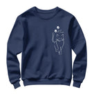 Sweat-shirt chat minimaliste bleu marine avec silhouette féline ligne et personnalisation prénom