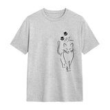 🐾 T-shirt, Sweatshirt & Hoodie Personnalisés Chat – Design Élégant Minimaliste | Coton Premium | Noir, Gris, Marine, Beige 🐱✨ - A28122405 - T-shirt gris