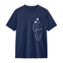 T-shirt chat minimaliste bleu marine avec silhouette féline épurée et prénom personnalisable