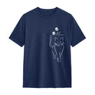 T-shirt chat minimaliste bleu marine avec silhouette féline épurée et prénom personnalisable