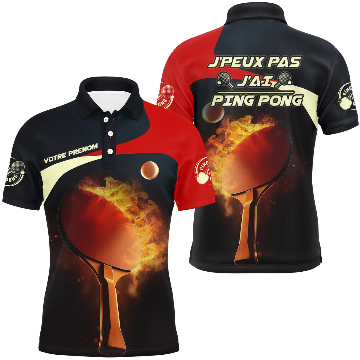 T-shirt Humoristique Ping Pong Personnalisé – Design Flamme & Raquette- A29042501