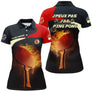 Polo ping pong personnalisé femme en coupe ajustée noir et rouge avec raquette enflammée