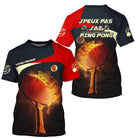 Polo ping pong personnalisé homme noir et rouge avec raquette en feu et logo circulaire pongiste