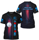 Polo tennis de table manches longues homme noir avec rayons rouges bleus et logo pongiste circulaire