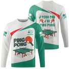 Polo ping pong manches longues homme vert et blanc avec table tennis de table et logo pongiste