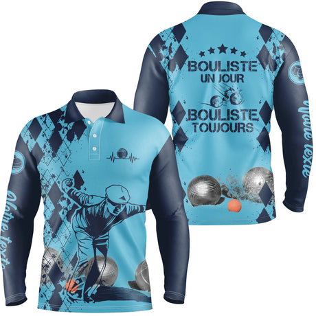 Polo Personnalisé Homme Femme, Cadeau Humour Bouliste, Bouliste Un Jour - Bouliste Toujours - CT29112338 - Polo Homme manches longues bleu