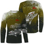 T-shirt manches longues pêche bar skelefish, squelette blanc graphique sur vert mousse, prénom brodé