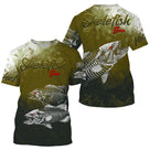 T-shirt manches courtes pêche bar skelefish, design squelette de loup, accessoire personnalisable pour pêcheur littoral