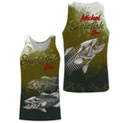 T-shirt halieutique pêche bar skelefish, coupe technique respirante, design squelette blanc, personnalisable prénom