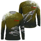 T-shirt anti UV manches longues pêche carpe skelefish, squelette détaillé blanc, vêtement halieutique pour carpiste