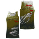 T-shirt halieutique pêche carpe skelefish, coupe technique respirante, design squelette blanc, personnalisable prénom