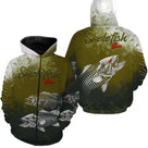 Polo zippé manches longues pêche carpe skelefish design squelette, tenue technique pour team carpe personnalisée