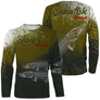 T-shirt manches longues pêche brochet skelefish, squelette blanc graphique sur vert mousse, prénom brodé