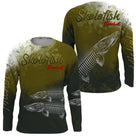 T-shirt anti UV manches longues pêche brochet skelefish, squelette allongé blanc, vêtement halieutique pour brocheteur