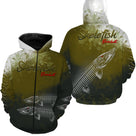 Polo zippé manches longues pêche brochet skelefish design squelette, tenue technique pour guide carnassier personnalisée