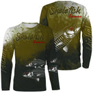 T-shirt manches longues pêche saumon skelefish, squelette blanc graphique sur vert mousse, prénom brodé