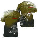 T-shirt manches courtes pêche saumon skelefish, design squelette de salmonidé, accessoire personnalisable pour pêcheur