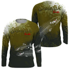T-shirt anti UV manches longues pêche truite skelefish, squelette détaillé blanc, vêtement halieutique pour moucheur