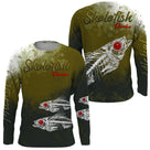 T-shirt anti UV manches longues pêche perche skelefish, squelette rayé blanc, vêtement halieutique pour pêcheur leurre