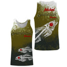 T-shirt halieutique pêche perche skelefish, coupe technique respirante, design squelette blanc, personnalisable prénom