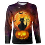 T-shirt Halloween variante avec chat noir lune orange