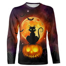 T-shirt Halloween variante avec chat noir lune orange