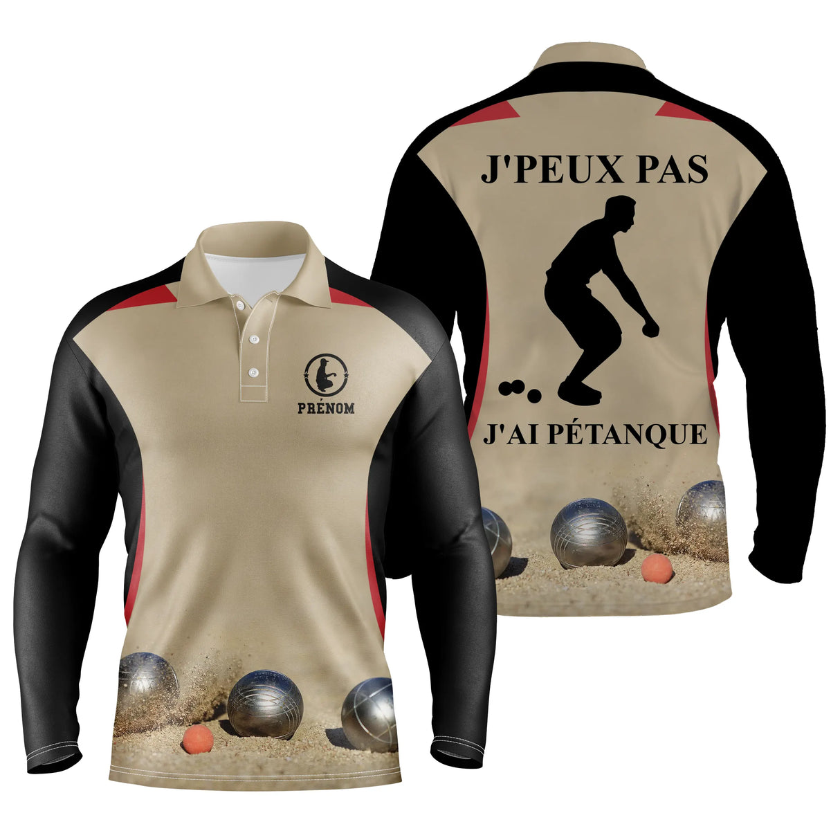 Alpenext Polo Pétanque Manches Longues Unisexe Noir, Cadeau Personnalisé Bouliste, J'peux Pas, J'ai Pétanque - CT31112230 - Polo Manches Longues Unisexe Noir