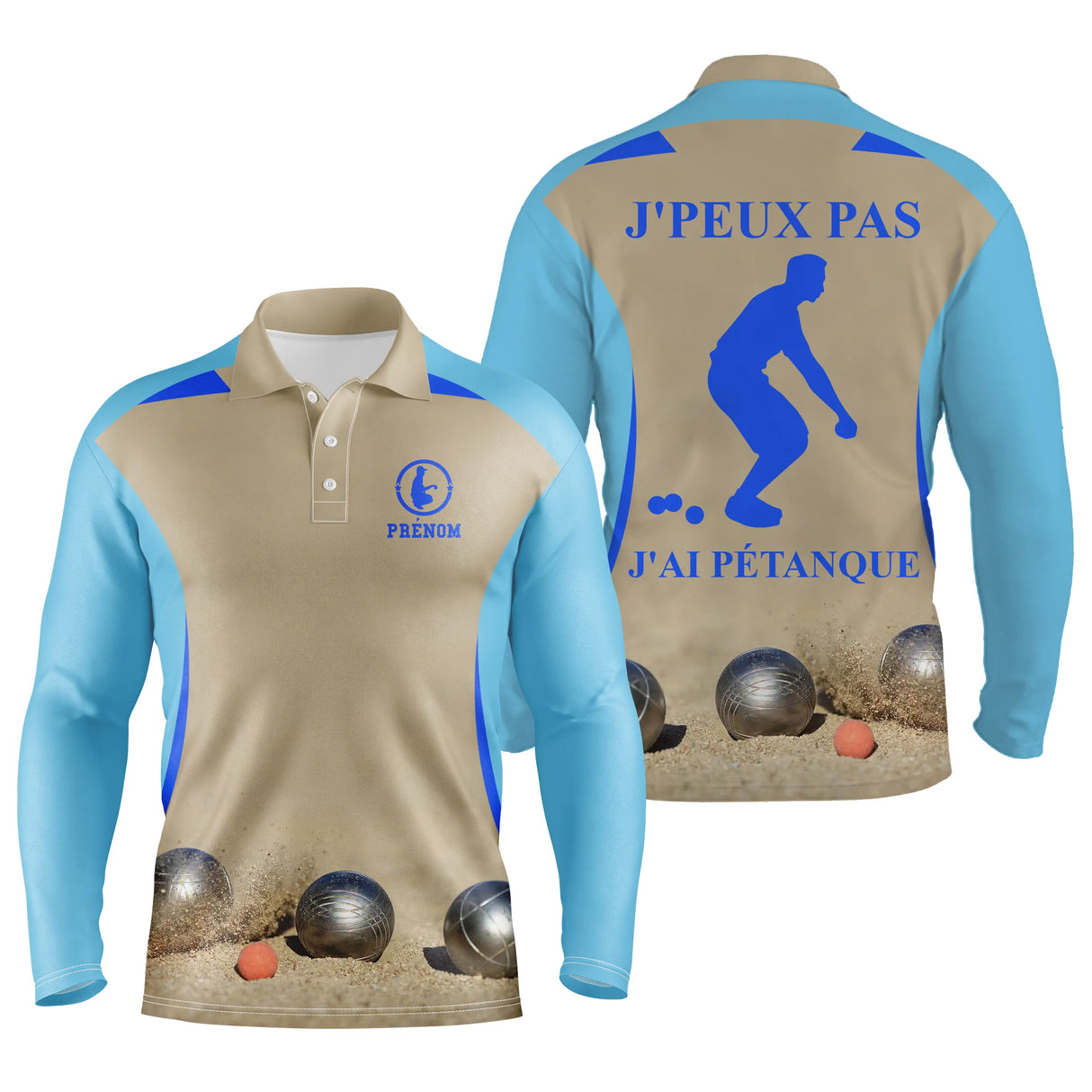 Alpenext Polo Pétanque Manches Longues Unisexe Noir, Cadeau Personnalisé Bouliste, J'peux Pas, J'ai Pétanque - CT31112230 - Polo Manches Longues Unisexe Bleu