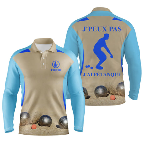 Alpenext Polo Pétanque Manches Longues Unisexe Noir, Cadeau Personnalisé Bouliste, J'peux Pas, J'ai Pétanque - CT31112230 - Polo Manches Longues Unisexe Bleu