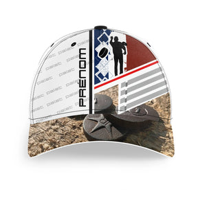 Casquette palet personnalisable tricolore blanc bleu marine rouge silhouettes joueurs PRÉNOM face