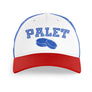 Casquette palet tricolore blanc bleu rouge inscription PALET grosses lettres illustration palets bleus
