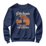 Sweat-shirt pêcheur vintage bleu marine avec design soleil couchant et silhouette pêcheur en barque