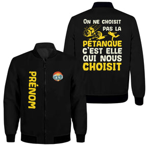 Sweat capuche zippé pétanque noir avec design boules cochonnet et inscription Elle Qui Nous A Choisit