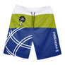 Short pétanque bleu et vert homme avec motif boule et prénom personnalisé sur la jambe