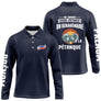 Polo pétanque manches longues bleu marine sexagénaire boules soleil orange tricolore PRÉNOM manche