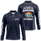 Polo pétanque manches longues bleu marine quinquagénaire boules soleil orange tricolore PRÉNOM manche